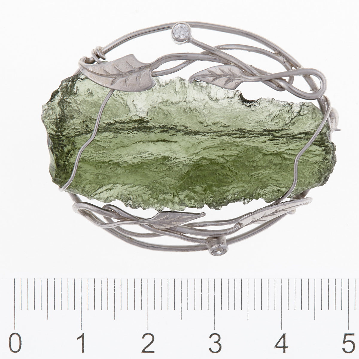 Spilla in argento con Moldavite naturale e zirconi 6223