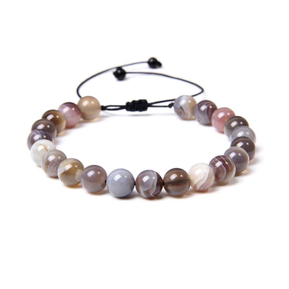Bracciale in agata del Botswana – cordino regolabile con perline