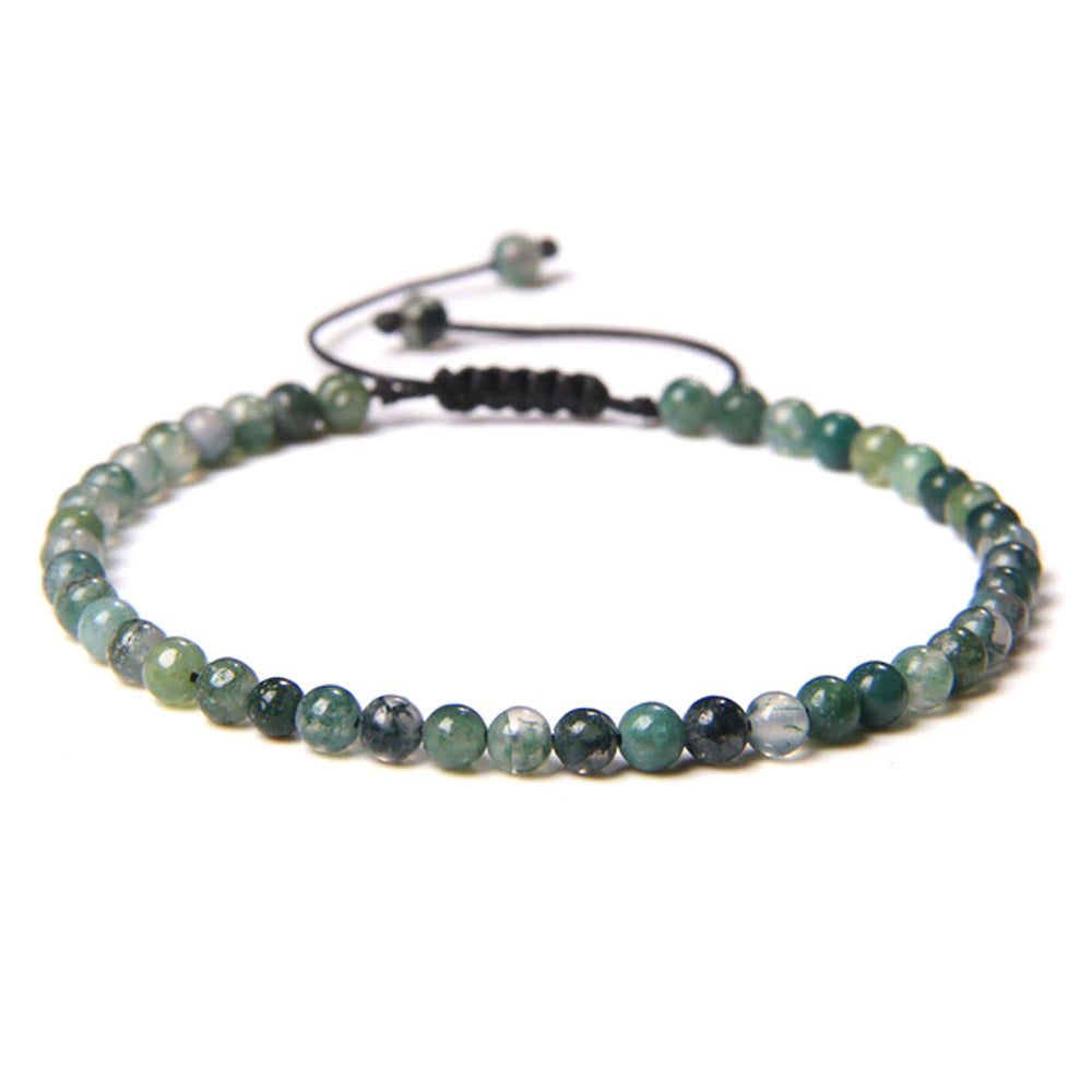 Bracciale in Agata Muschiata – cordino regolabile con pietre sferiche da 4 mm