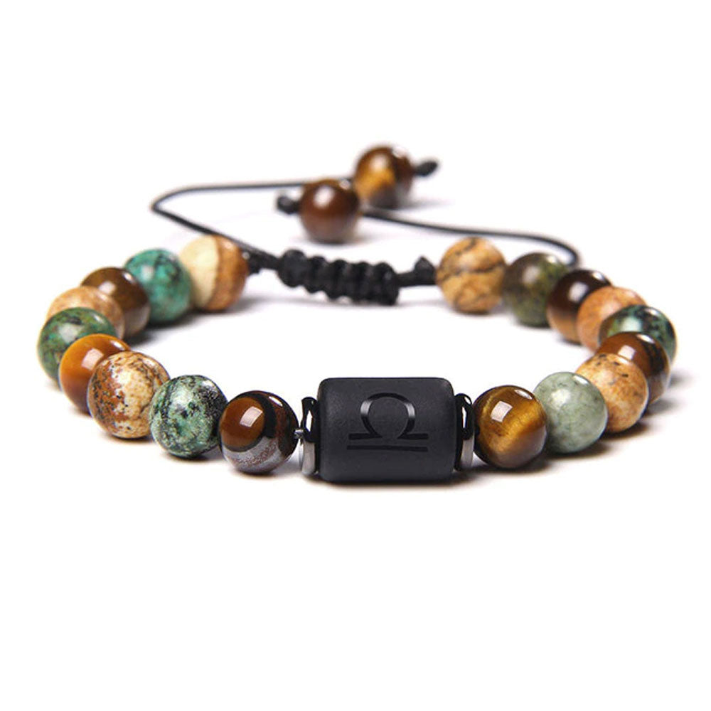 Bracciale Bilancia – Occhio di Tigre, Turchese, Diaspro – Cordoncino regolabile
