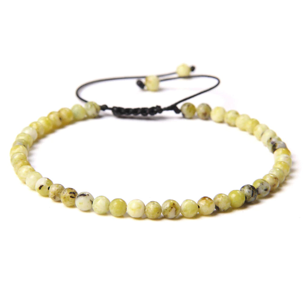 Bracciale in Crisoprasio Limone – cordino regolabile con pietre sferiche da 4 mm