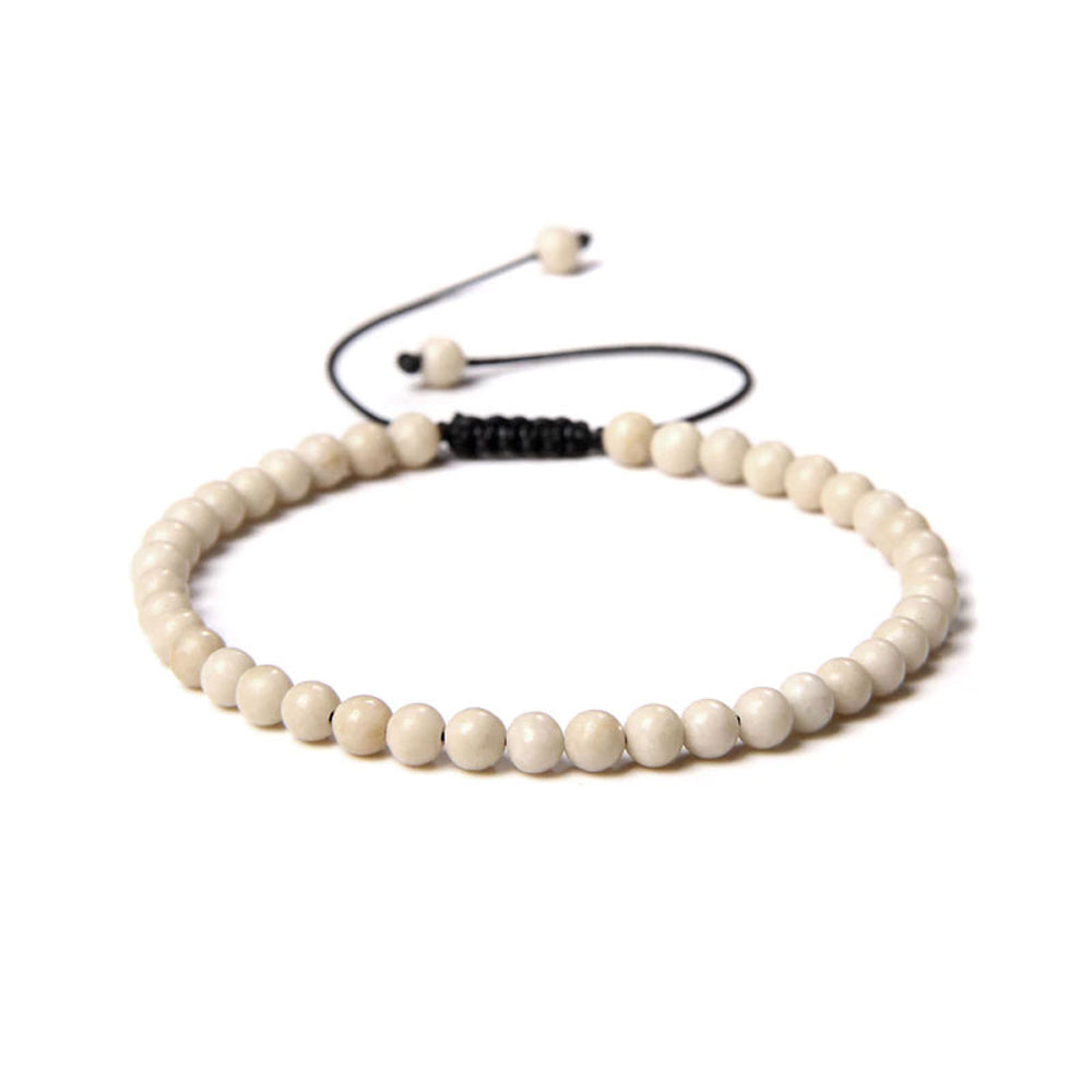 Bracciale Fossil Bianco – Cordoncino regolabile con pietre con perline da 4 mm