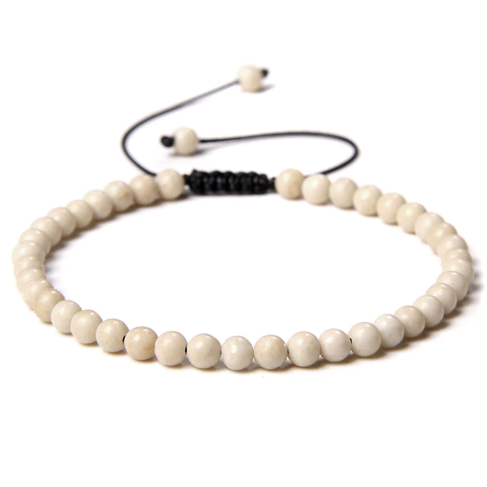 Bracciale Fossil Bianco – Cordoncino regolabile con pietre con perline da 4 mm