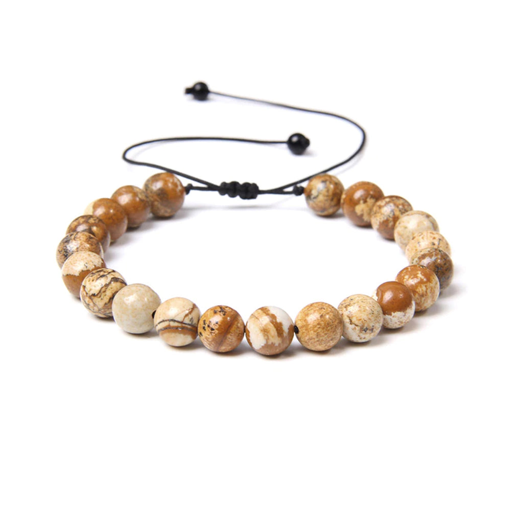 Bracciale in Diaspro Paesaggistico – cordino regolabile con pietre sferiche