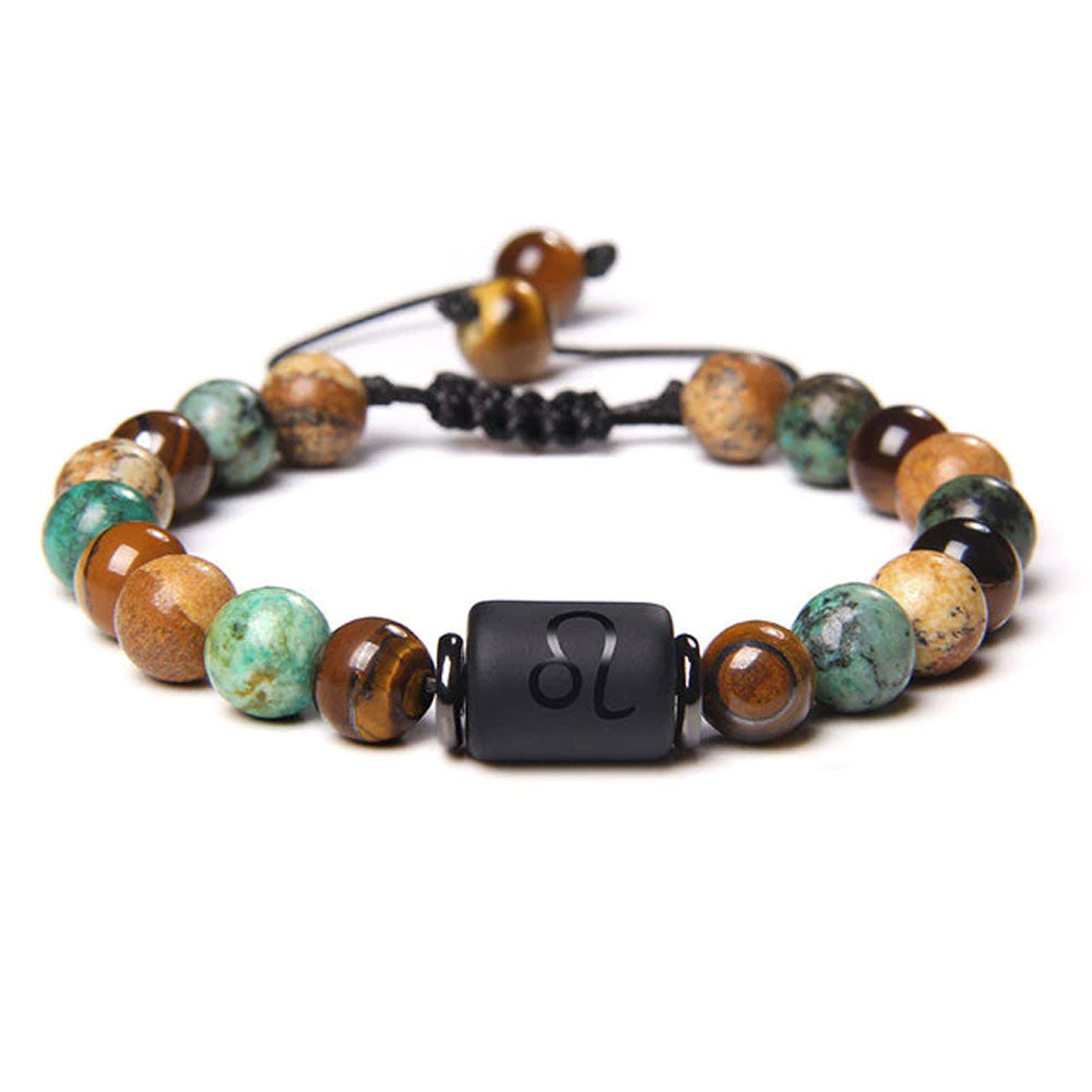 Bracciale Leone – Occhio di Tigre, Turchese, Diaspro – Cordoncino regolabile