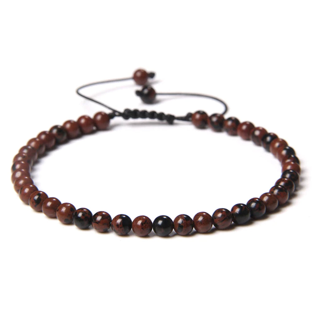 Bracciale in Mogano Ossidiana – cordino regolabile con pietre sferiche da 4 mm