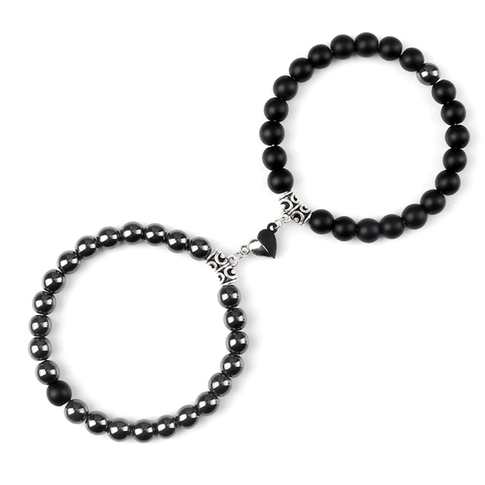 Braccialetti per Coppia – Cuore Yin-Yang – Ematite e Onice opaco – 19 cm
