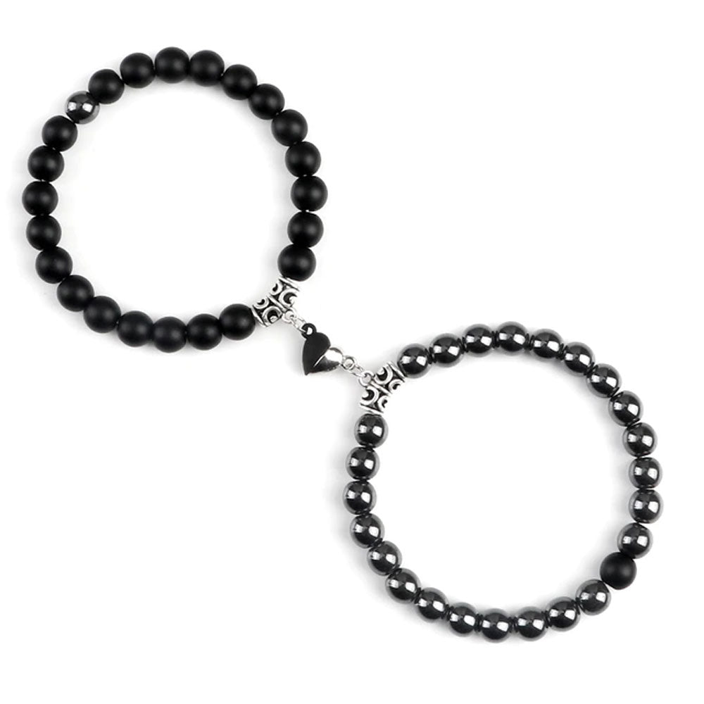 Braccialetti per Coppia – Cuore Yin-Yang – Ematite e Onice opaco – 19 cm