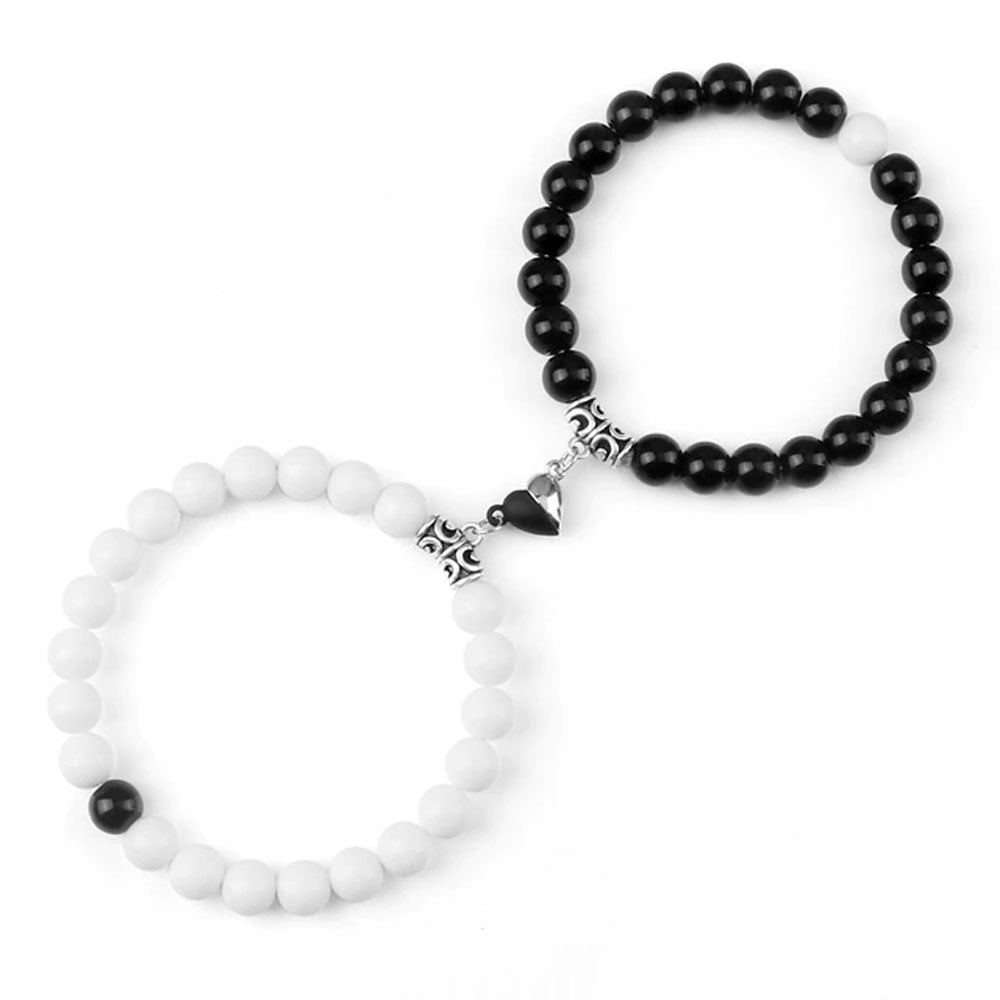 Braccialetti per Coppia – Cuore Yin-Yang – Onice Bianco e Nero – 19cm