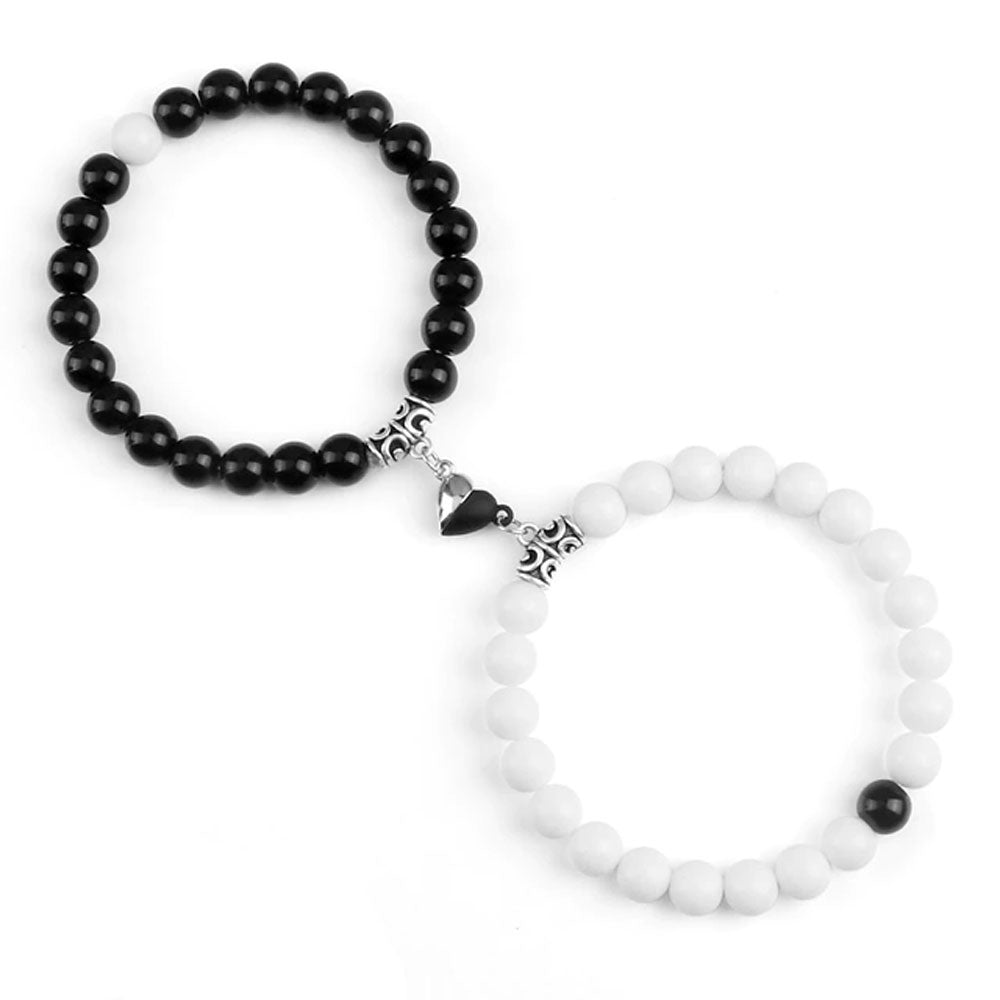 Braccialetti per Coppia – Cuore Yin-Yang – Onice Bianco e Nero – 19cm