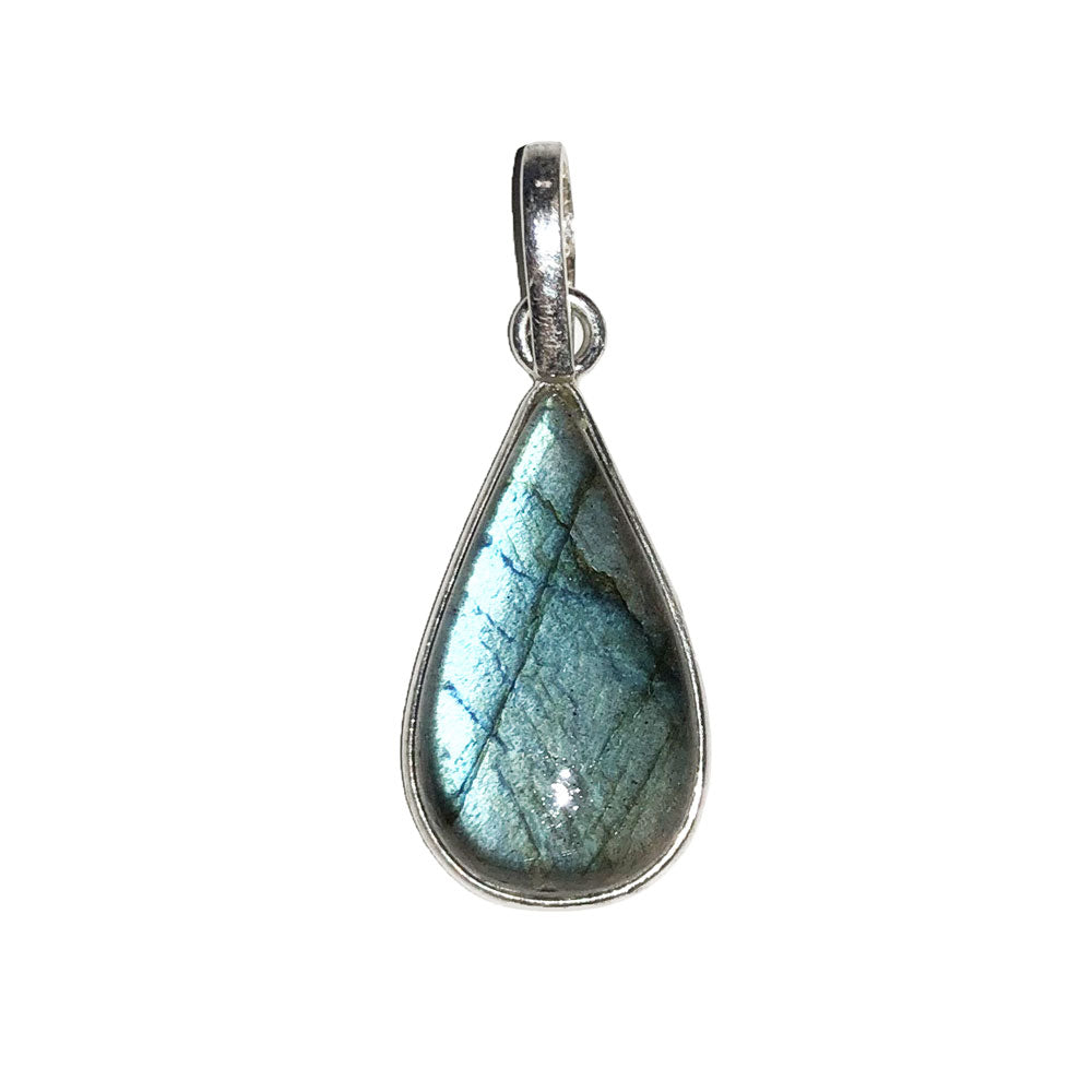 Pendente in labradorite – Goccia montata in acciaio
