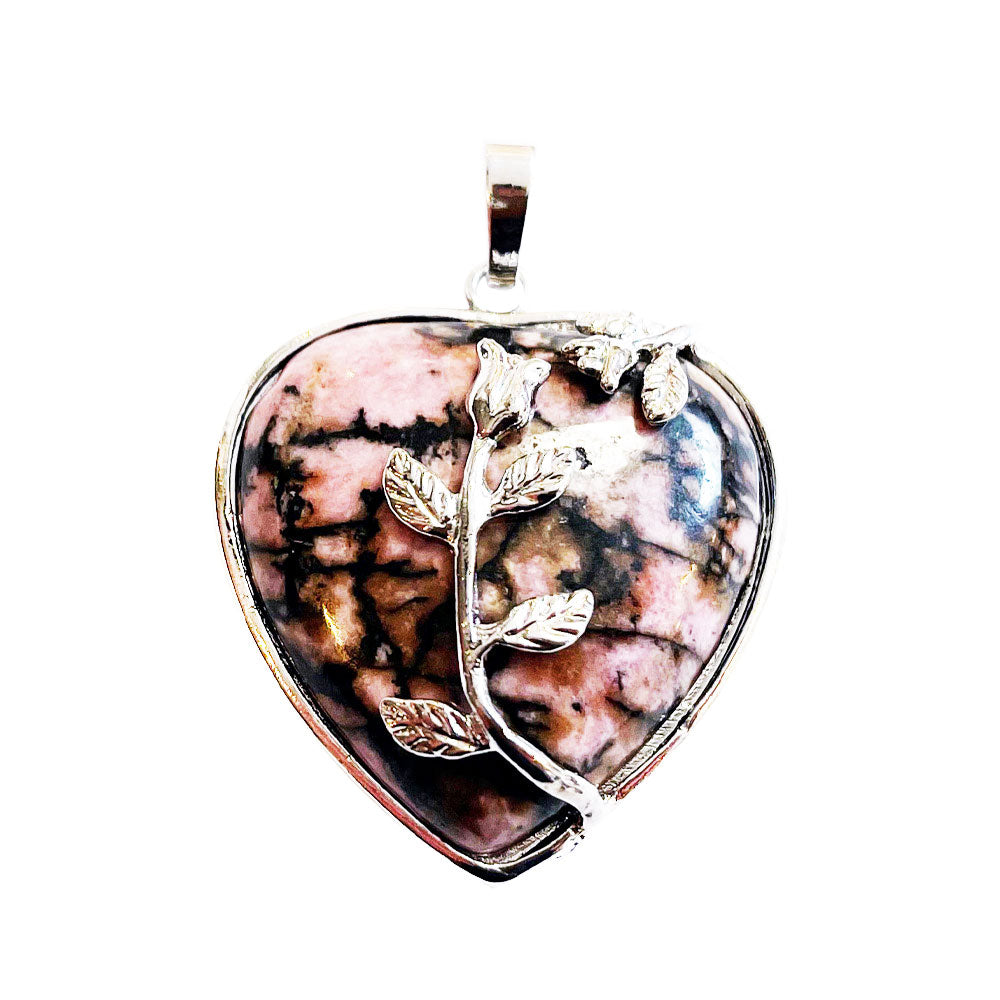 Ciondolo in rodonite – Cuore fiorito