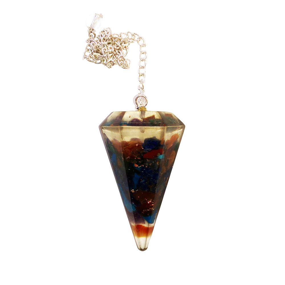 Pendolo in Orgonite 7 chakra – Esagonale