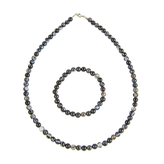 Parure in agata nera zonata – Perle sferiche da 6 mm