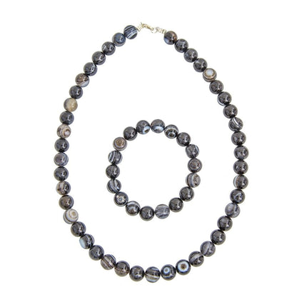Parure in agata nera zonata – Perle sferiche da 10 mm