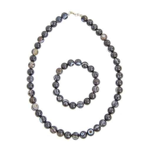 Parure in agata nera zonata – Perle sferiche da 10 mm