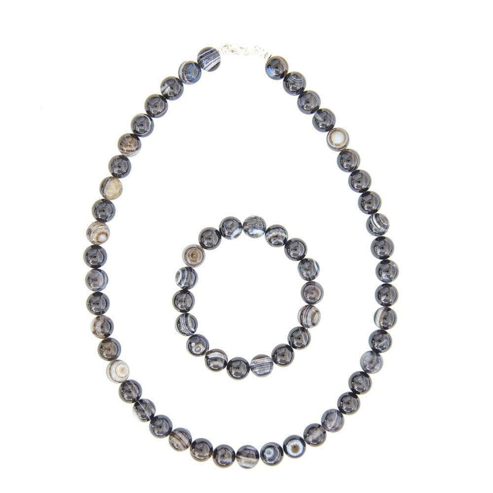 Parure in agata nera zonata – Perle sferiche da 10 mm