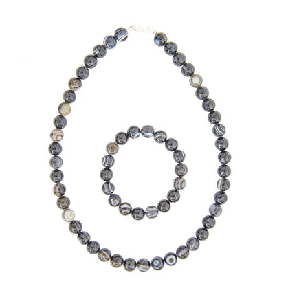 Parure in agata nera zonata – Perle sferiche da 10 mm