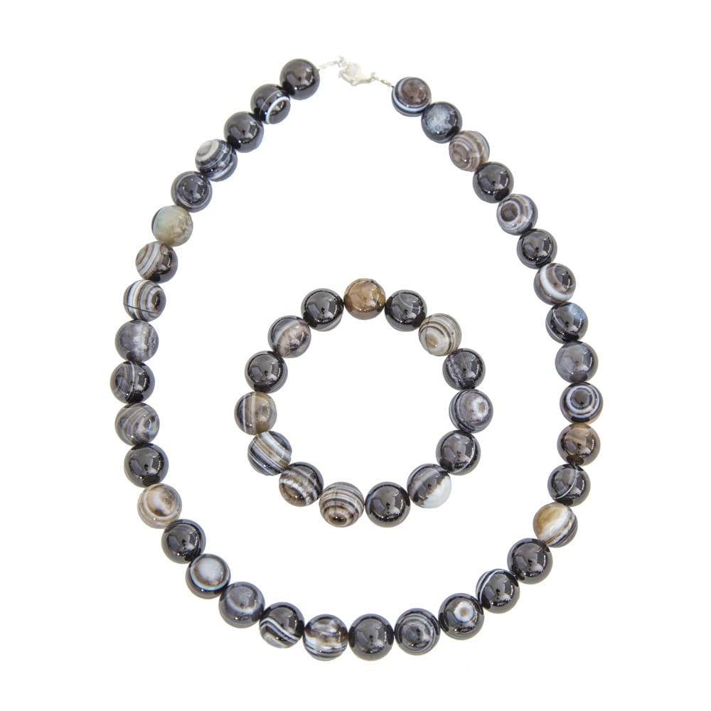 Parure in agata nera zonata – Perle sferiche da 12 mm