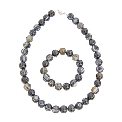 Parure in agata nera zonata – Perle sferiche da 12 mm