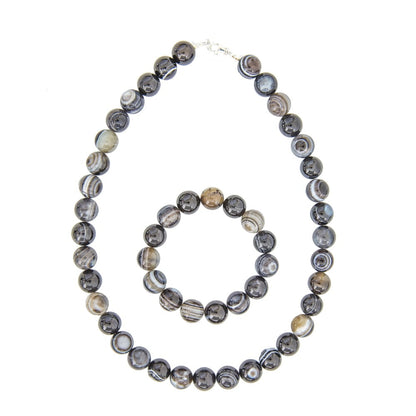 Parure in agata nera zonata – Perle sferiche da 12 mm