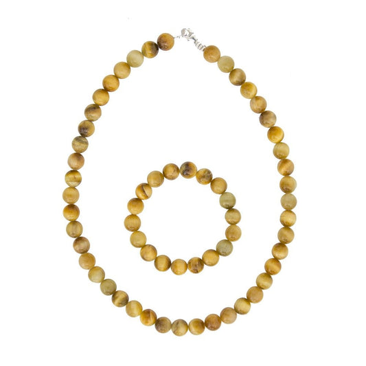 Parure in occhio di tigre dorato – Perle sferiche da 10 mm