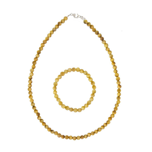 Parure in occhio di tigre dorato – Perle sferiche da 6 mm