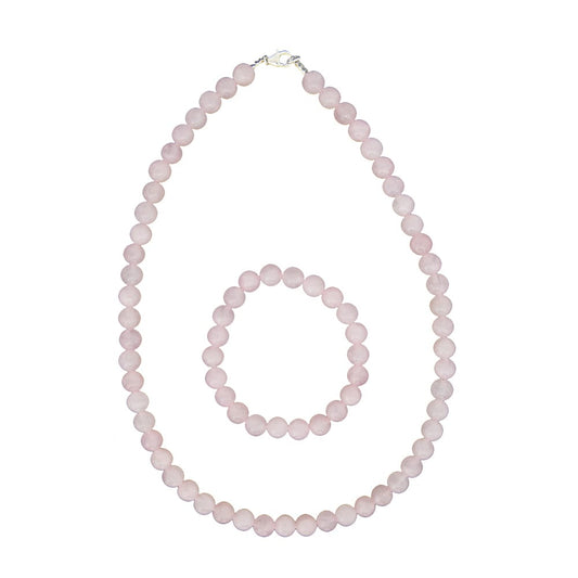 Parure in quarzo rosa – Perle sferiche da 8 mm