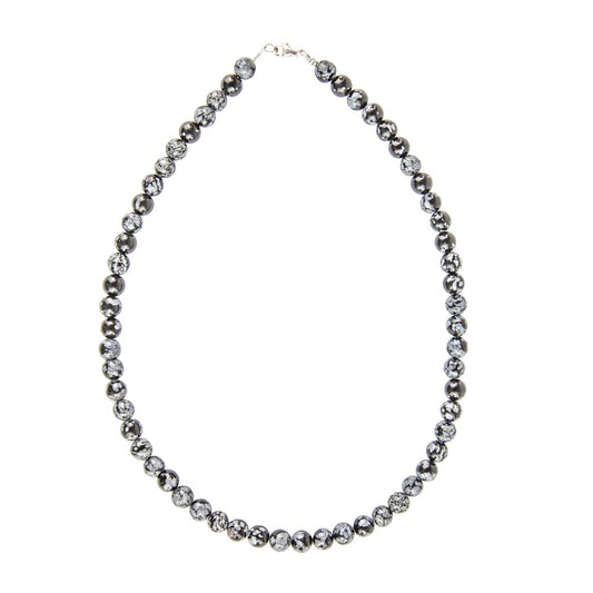 Collana in ossidiana neve – Perle sferiche da 8 mm