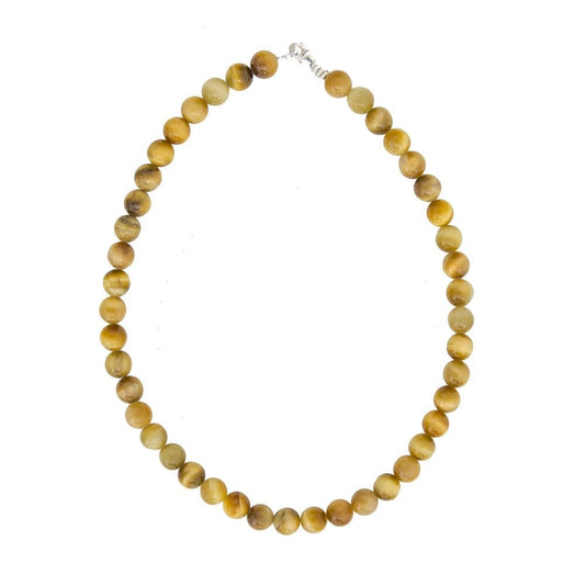 Collana in occhio di tigre dorato – Perle sferiche da 10 mm