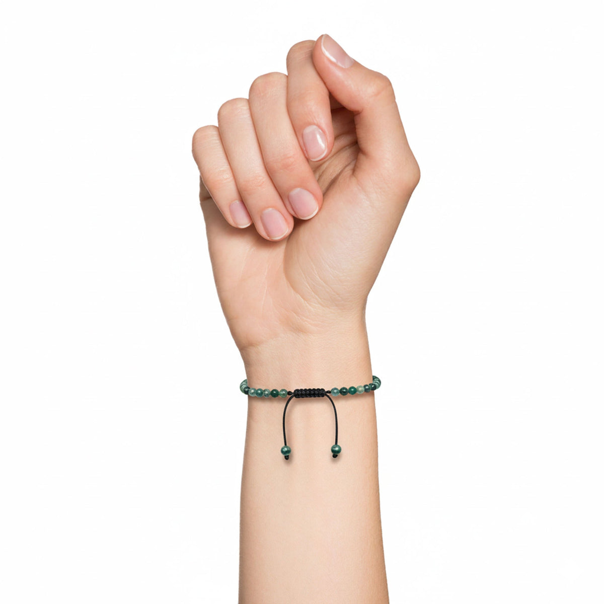 Bracciale in agata muschiata – Perle sferiche da 4 mm cordoncino regolabile
