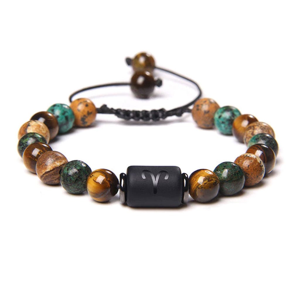 Bracciale Ariete in diaspro – Occhio di tigre, turchese, Diaspro – cordoncino regolabile