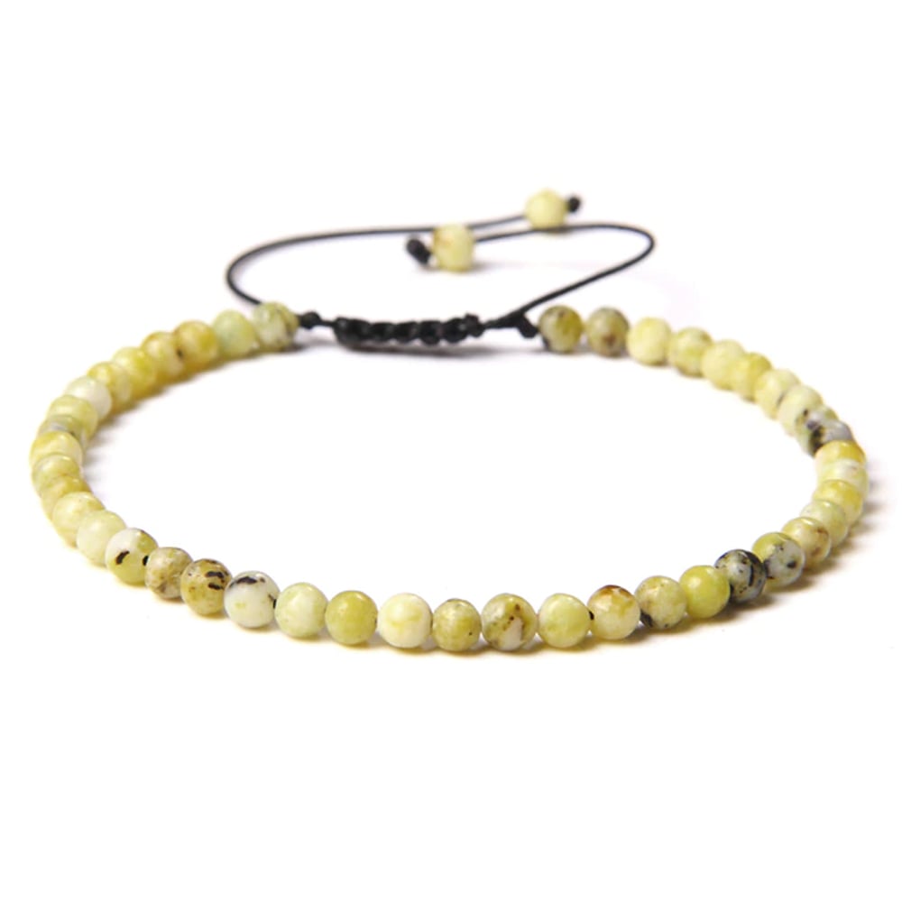 Bracciale in crisopale limone – Perle sferiche da 4 mm cordoncino regolabile