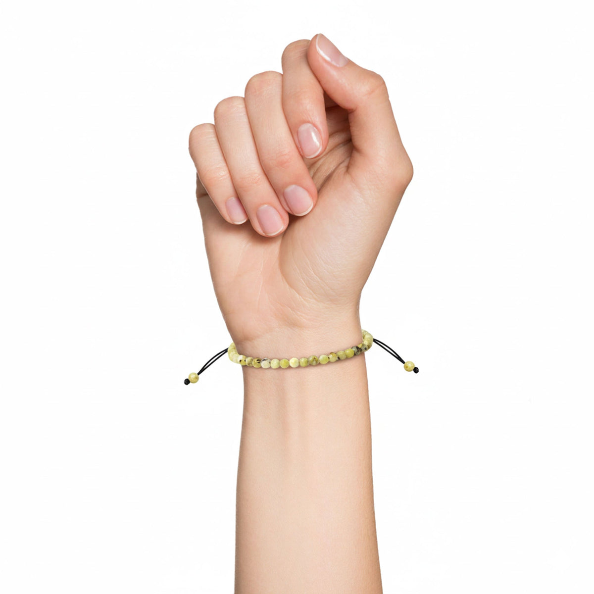 Bracciale in crisopale limone – Perle sferiche da 4 mm cordoncino regolabile