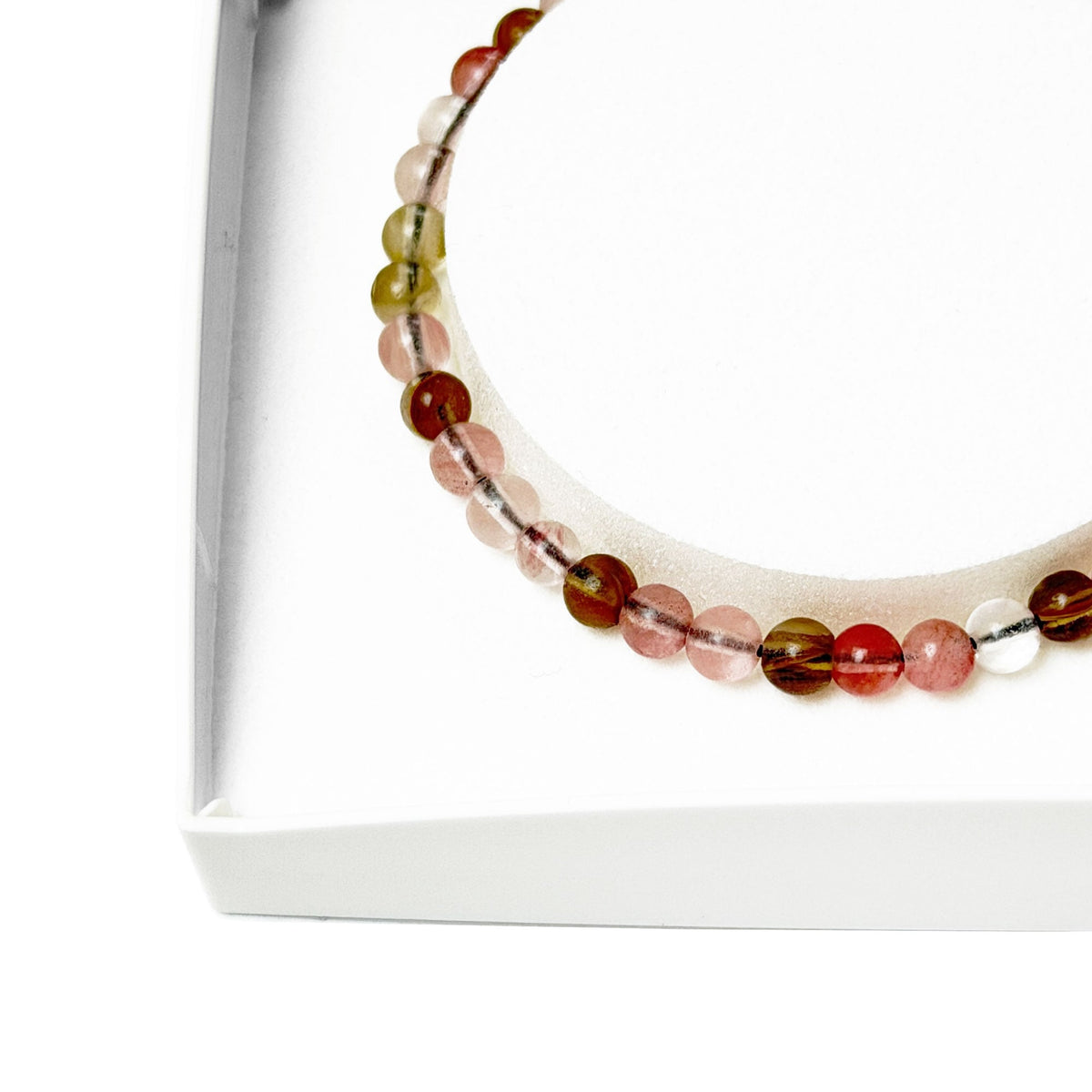 Bracciale in quarzo anguria – Perle sferiche da 4 mm cordoncino regolabile