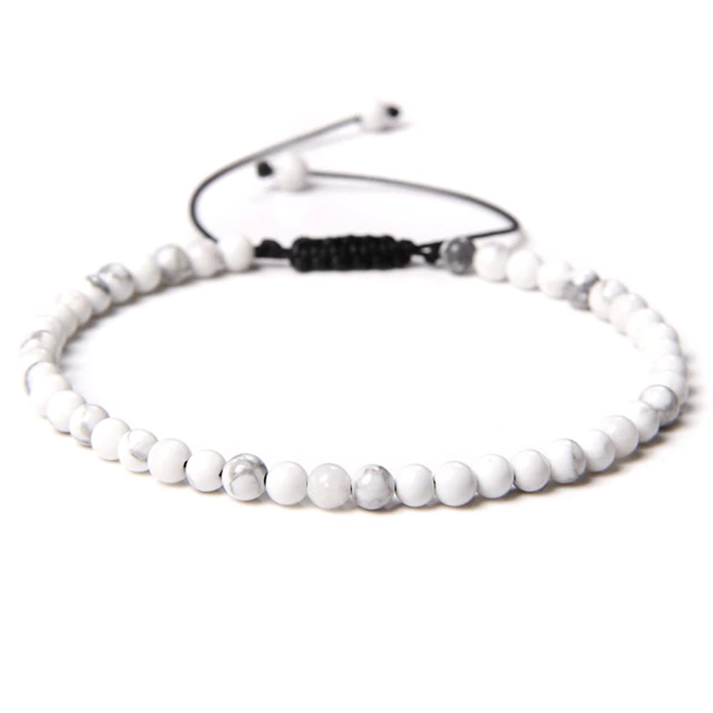 Bracciale in howlite – Perle sferiche da 4 mm cordoncino regolabile