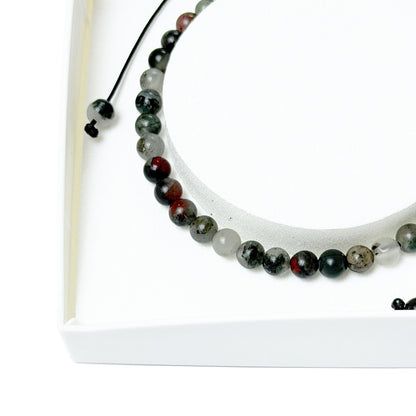 Bracciale in diaspro eliotropio – Perle sferiche da 4 mm cordoncino regolabile