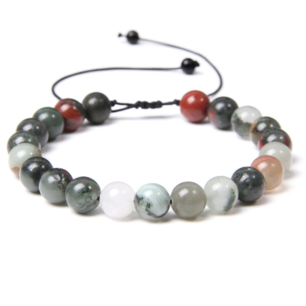Bracciale in diaspro eliotropio – Perle sferiche da 8 mm cordoncino regolabile