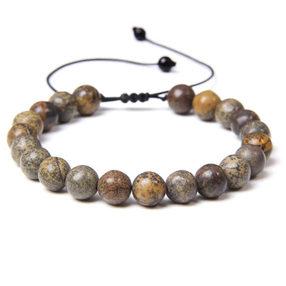 Bracciale in diaspro leopardato – Perle sferiche da 8 mm cordoncino regolabile