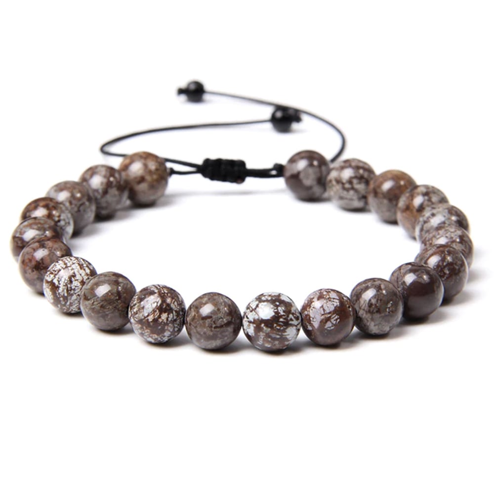 Bracciale in diaspro neve – Perle sferiche da 8 mm cordoncino regolabile