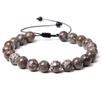 Bracciale in diaspro neve – Perle sferiche da 8 mm cordoncino regolabile