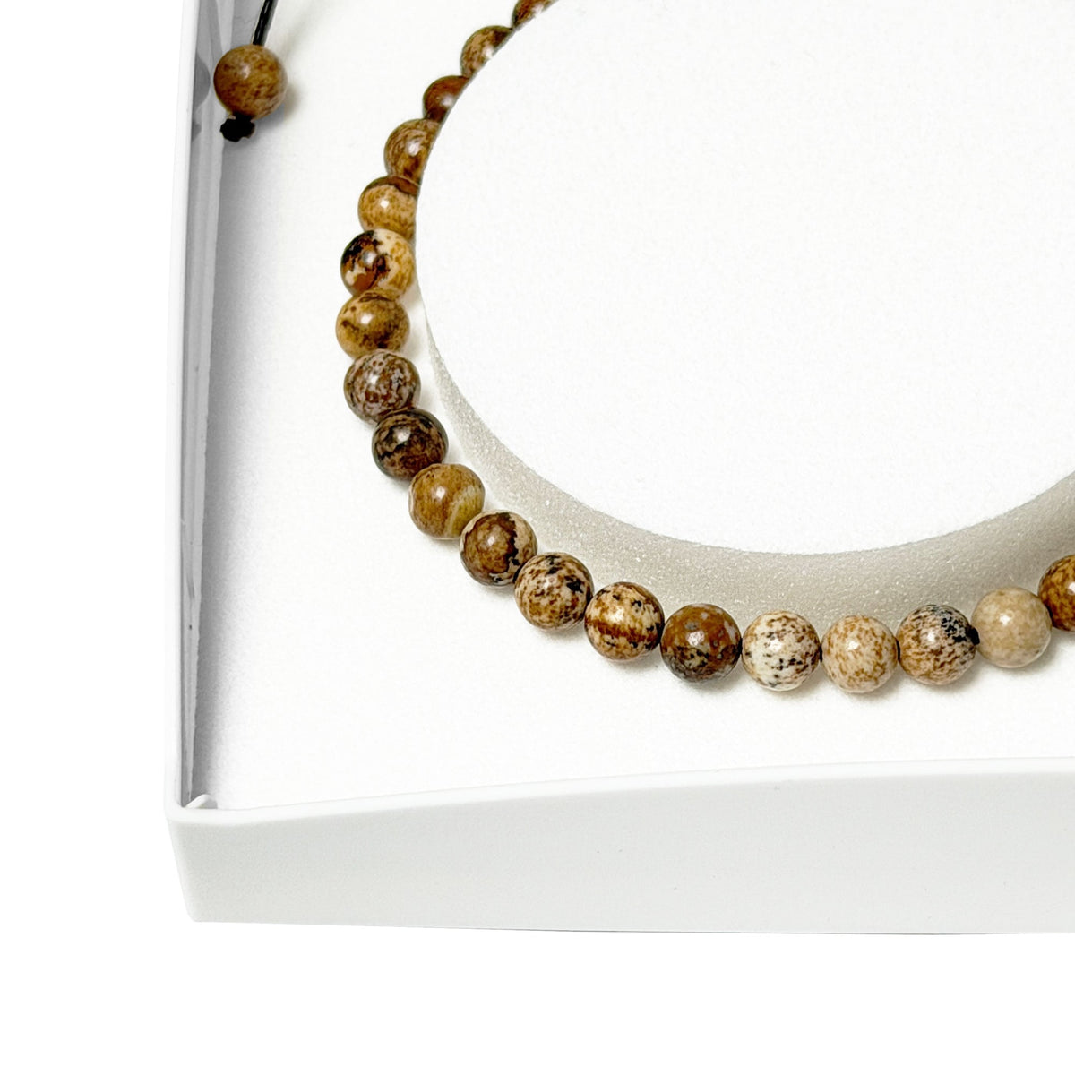 Bracciale in diaspro paesaggistico – Perle sferiche da 4 mm cordoncino regolabile