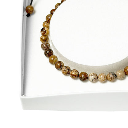 Bracciale in diaspro paesaggistico – Perle sferiche da 4 mm cordoncino regolabile