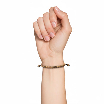 Bracciale in diaspro paesaggistico – Perle sferiche da 4 mm cordoncino regolabile