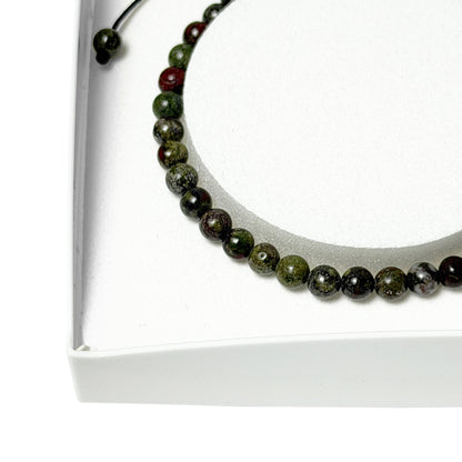 Bracciale in diaspro sanguigno – Perle sferiche da 4 mm cordoncino regolabile