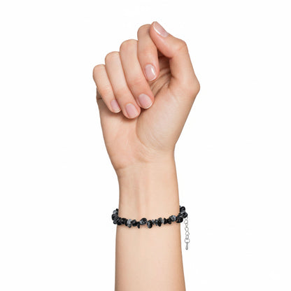 Bracciale in ossidiana neve – Barocco con chiusura – da 19 a 23 cm