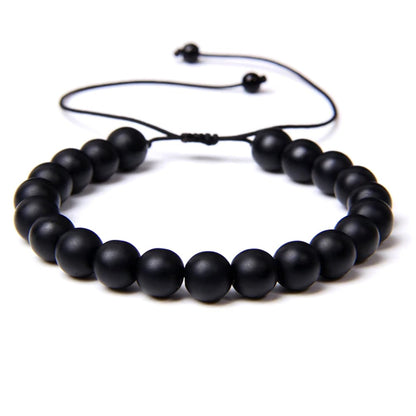 Bracciale in onice opaco – Perle sferiche da 8 mm cordoncino regolabile