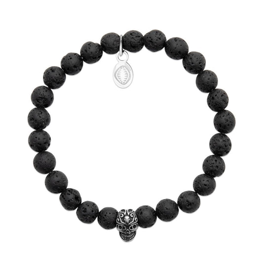 Bracciale in pietra lavica e teschio per lui