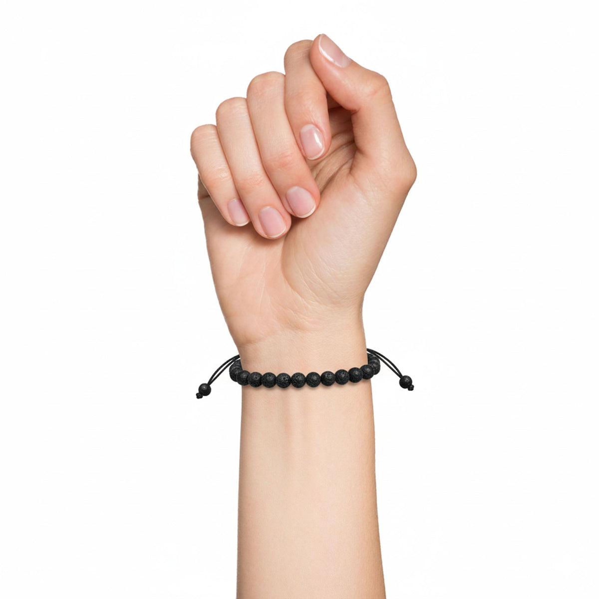 Bracciale in pietra lavica – Perle sferiche da 4 mm cordoncino regolabile