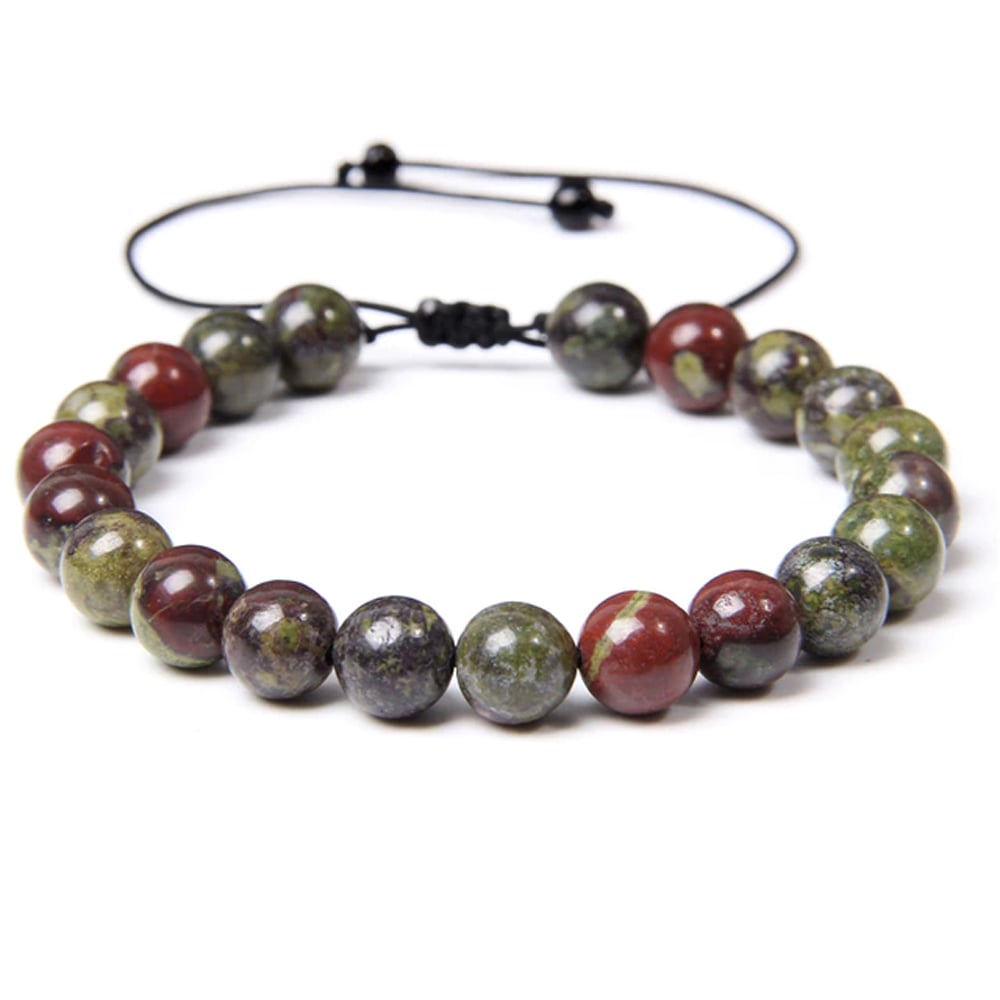 Bracciale in pietra di sangue – Perle sferiche da 8 mm cordoncino regolabile